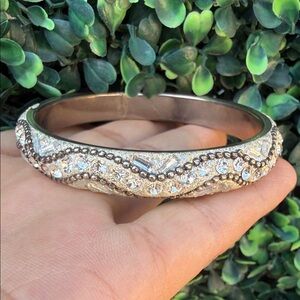 Elegant Silver and White Crystal Bangle